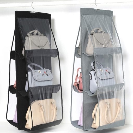 6 Pocket Hanging Handbag Organizer for Wardrobe Closet Transparent Storage Bag Door Wall Clear Sundry Shoe Bag with Hanger Pouch