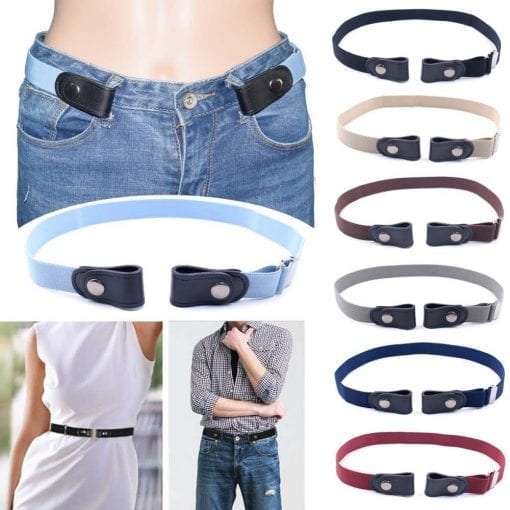 Women's Buckle-Free Elastic Belts Invisible Belt for Jeans No Bulge Hassle Band Fashion Casual Adjustable Button Canvas Belt