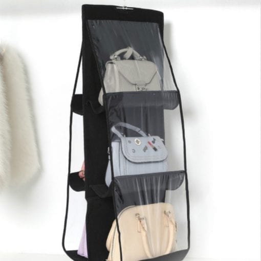 6 Pocket Hanging Handbag Organizer for Wardrobe Closet Transparent Storage Bag Door Wall Clear Sundry Shoe Bag with Hanger Pouch