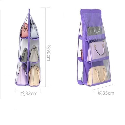 6 Pocket Hanging Handbag Organizer for Wardrobe Closet Transparent Storage Bag Door Wall Clear Sundry Shoe Bag with Hanger Pouch