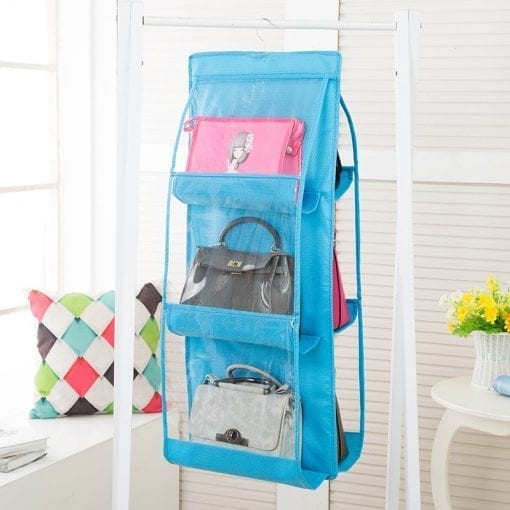 6 Pocket Hanging Handbag Organizer for Wardrobe Closet Transparent Storage Bag Door Wall Clear Sundry Shoe Bag with Hanger Pouch