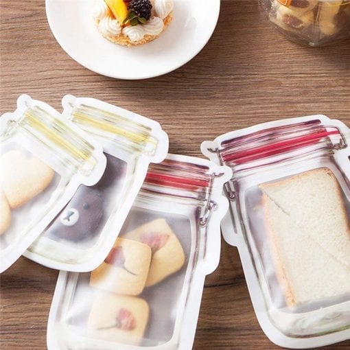 Reusable Mason Jar Bottles Bags Nuts Candy Cookies Bag Seal Fresh Food Storage Bag Snacks Zipper Sealed Kitchen Organizer