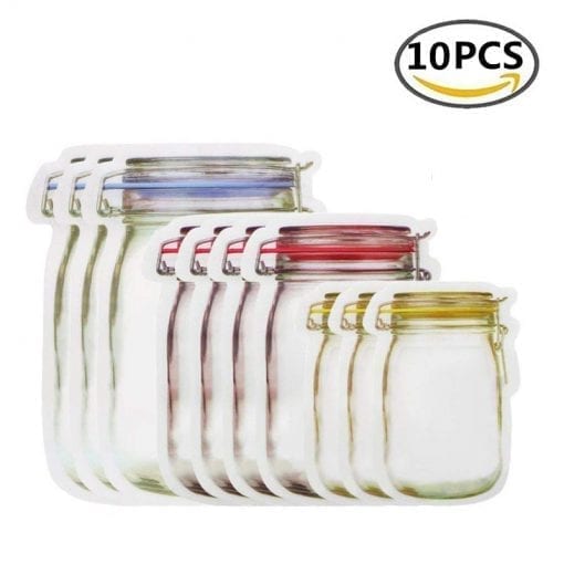 Reusable Mason Jar Bottles Bags Nuts Candy Cookies Bag Seal Fresh Food Storage Bag Snacks Zipper Sealed Kitchen Organizer