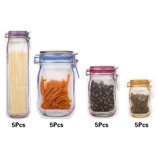 Reusable Mason Jar Bottles Bags Nuts Candy Cookies Bag Seal Fresh Food Storage Bag Snacks Zipper Sealed Kitchen Organizer