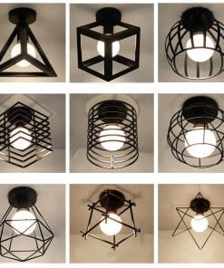 Modern nordic black wrought iron E27 led ceiling lamps for kitchen living room bedroom study balcony porch restaurant cafe hotel