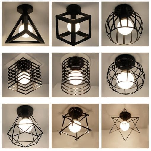 Modern nordic black wrought iron E27 led ceiling lamps for kitchen living room bedroom study balcony porch restaurant cafe hotel