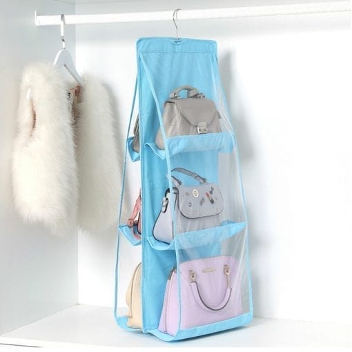 6 Pocket Hanging Handbag Organizer for Wardrobe Closet Transparent Storage Bag Door Wall Clear Sundry Shoe Bag with Hanger Pouch