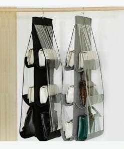 6 Pocket Hanging Handbag Organizer for Wardrobe Closet Transparent Storage Bag Door Wall Clear Sundry Shoe Bag with Hanger Pouch